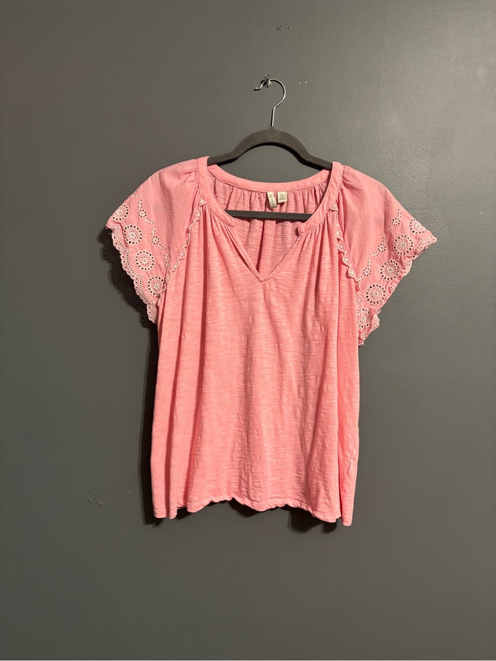 Cato light pink eyelet lace accent blouse size XL boho coastal prep cottagecore